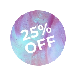 Anniversary Sale: 25% Off Sitewide: 25% OFF badge with purple, pink, and blue swirl background